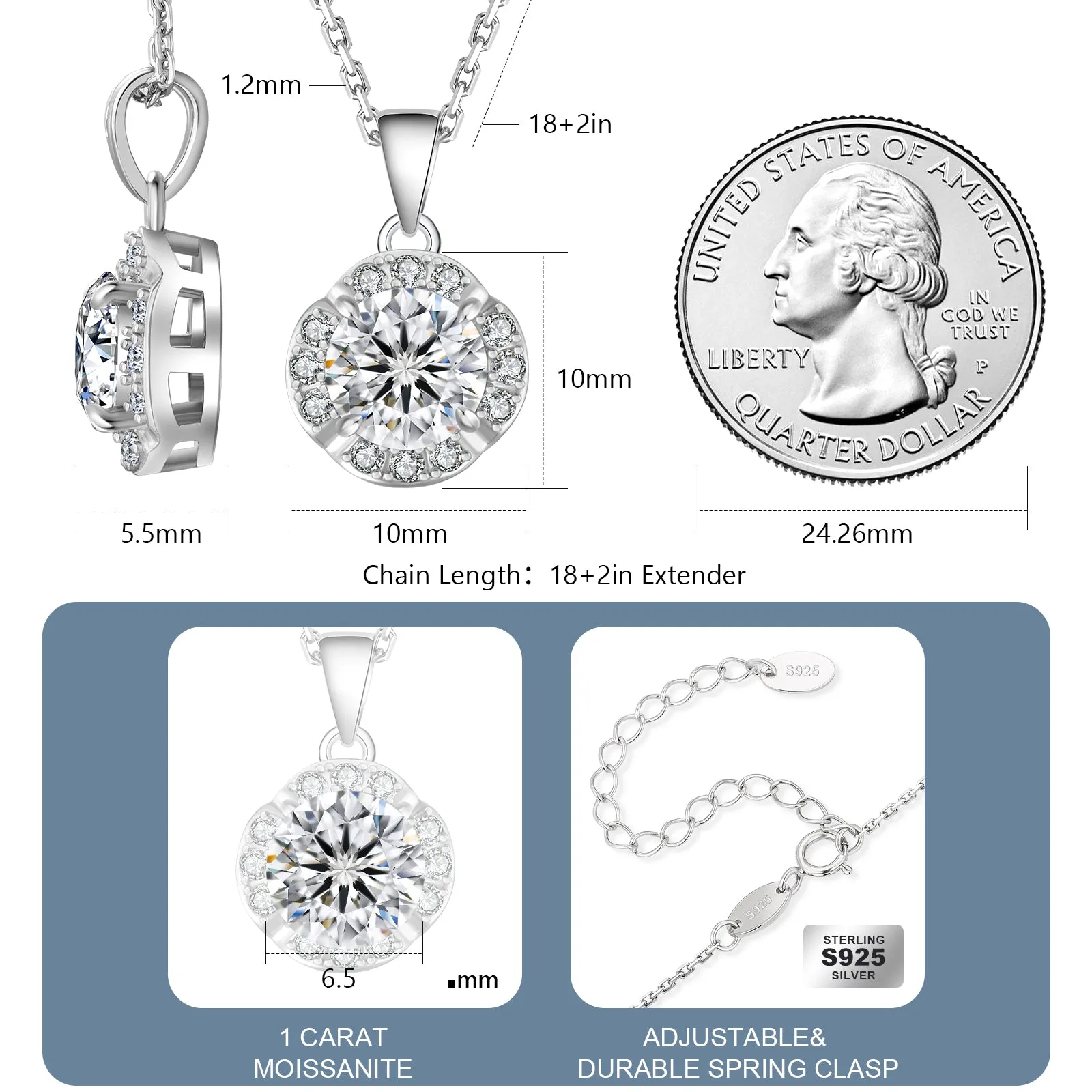 1.00 Carats VVS1 Moissanite Pendant Necklace for Women 0396 KRKC