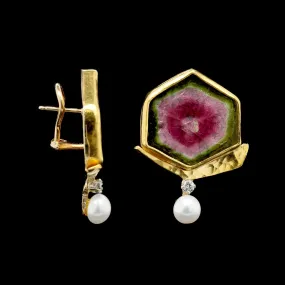 14K and 22K Yellow Gold Estate Tourmaline Slice Earrings