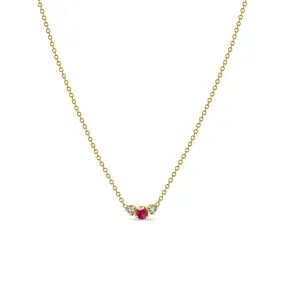 14k Mixed Prong Ruby & Diamond Trio Necklace