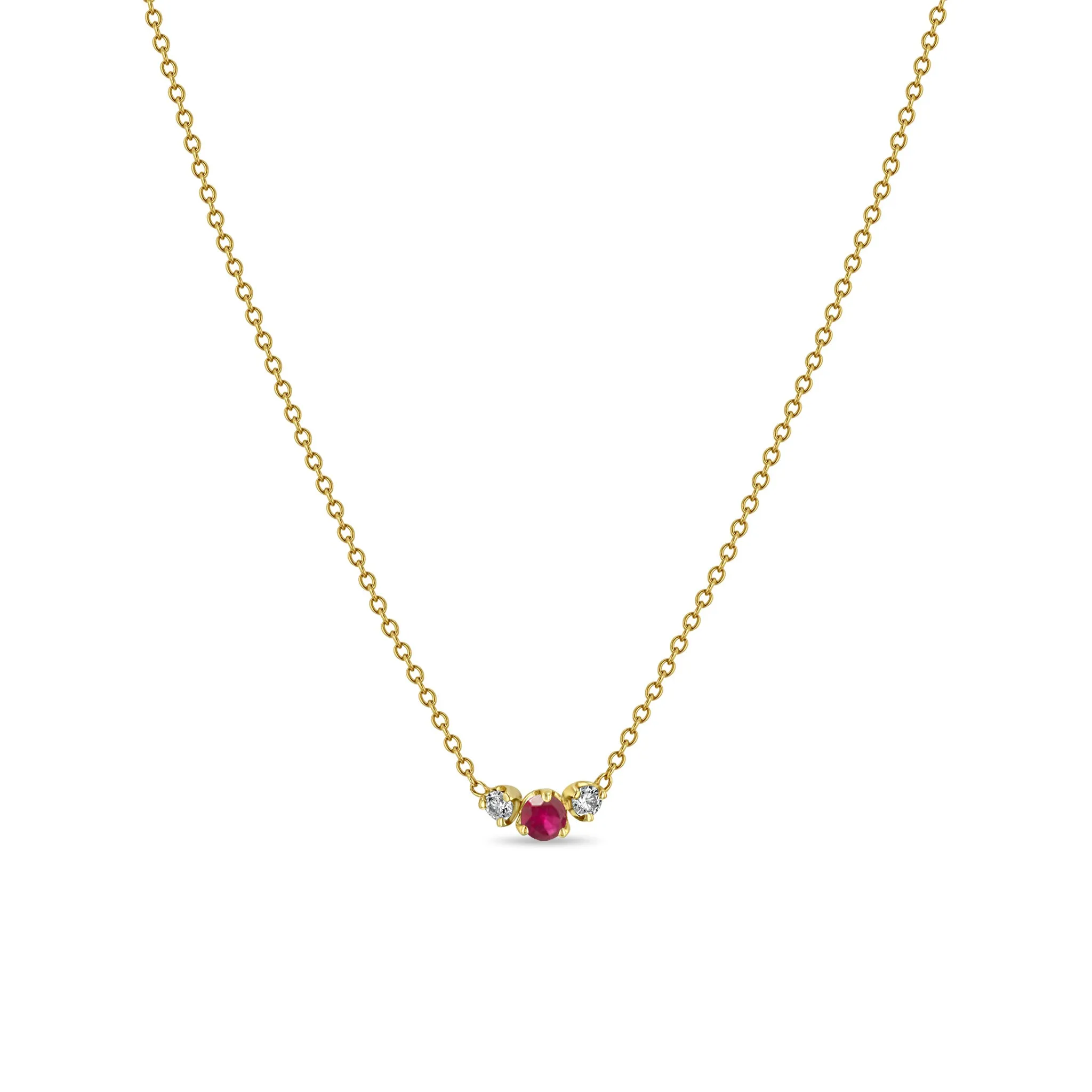 14k Mixed Prong Ruby & Diamond Trio Necklace