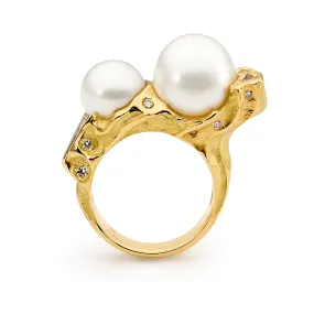 18ct yellow gold pearl and diamond ring