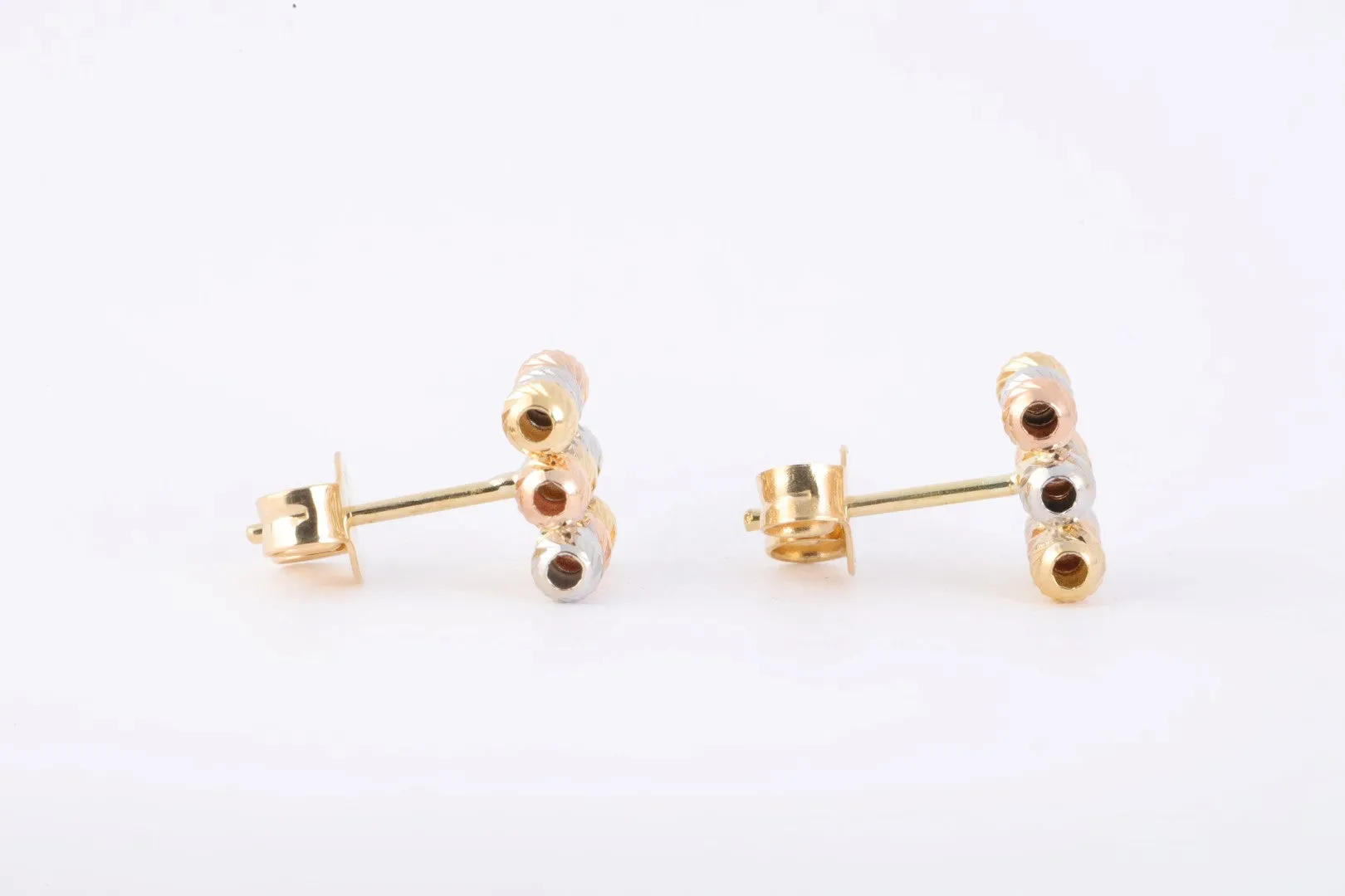 18k Tri-Tone Gold Beaded Square Stud Earrings (1.89g.)