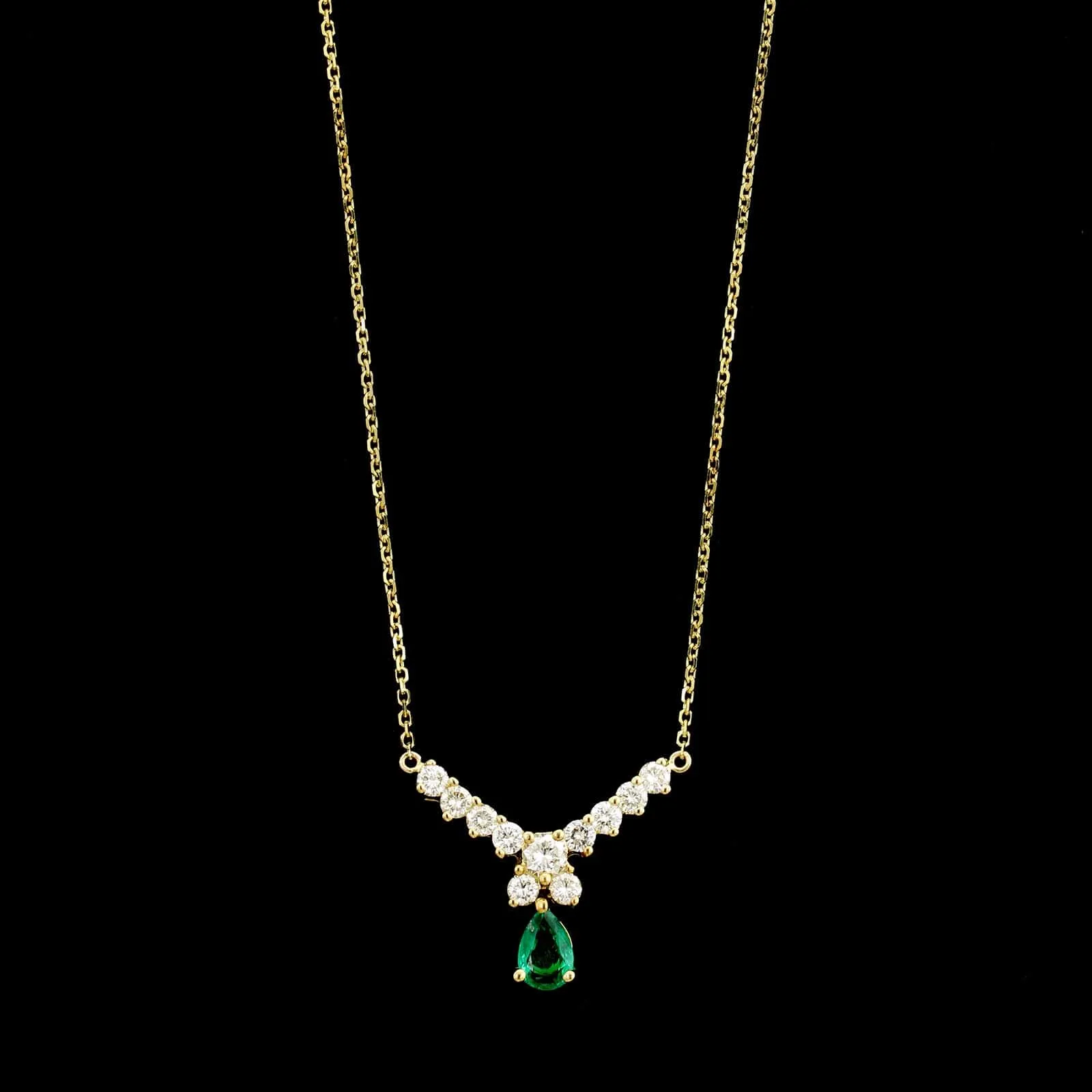 18K Yellow Gold Estate Emerald and Diamond Necklace