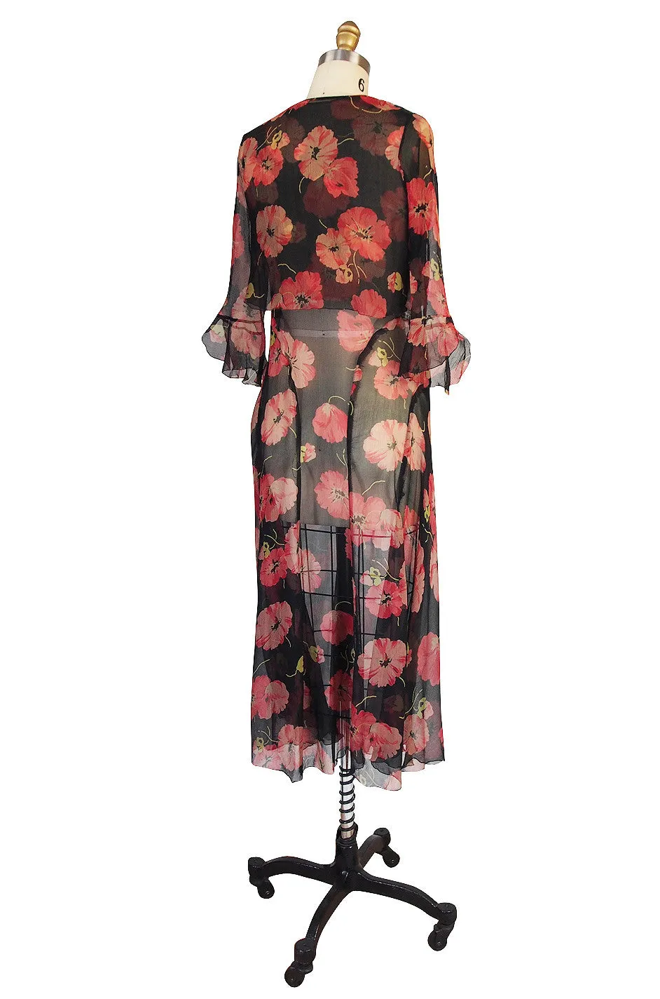 1920s Floral Print Silk Chiffon Dress & Jacket