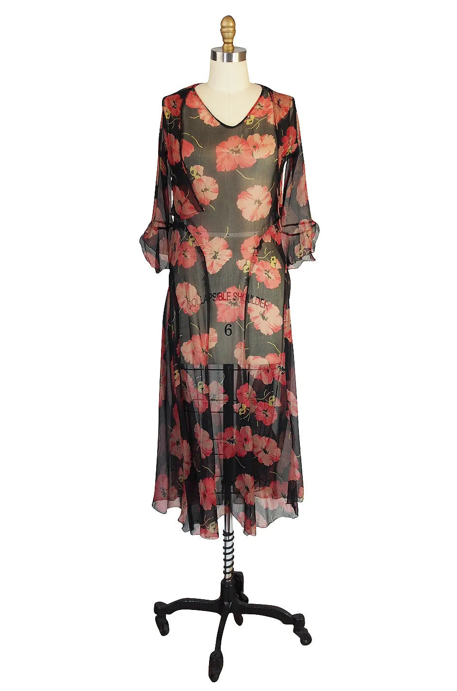 1920s Floral Print Silk Chiffon Dress & Jacket