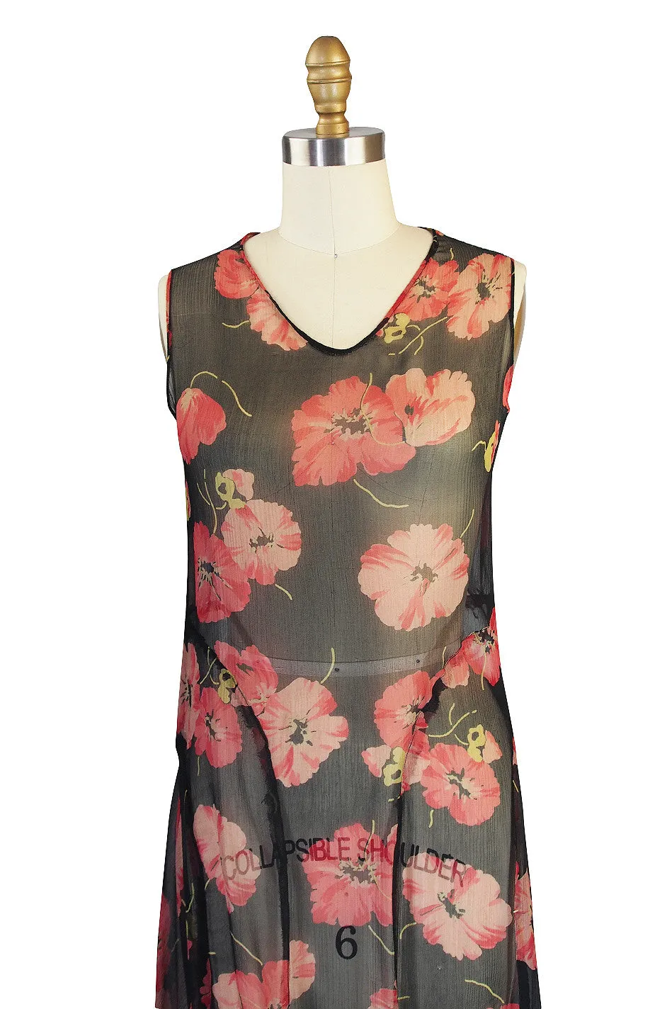 1920s Floral Print Silk Chiffon Dress & Jacket