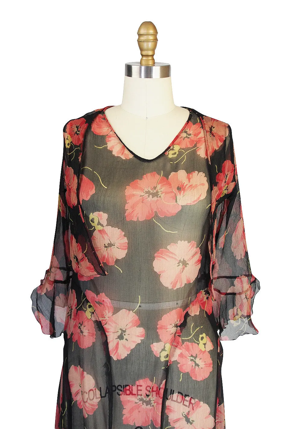 1920s Floral Print Silk Chiffon Dress & Jacket