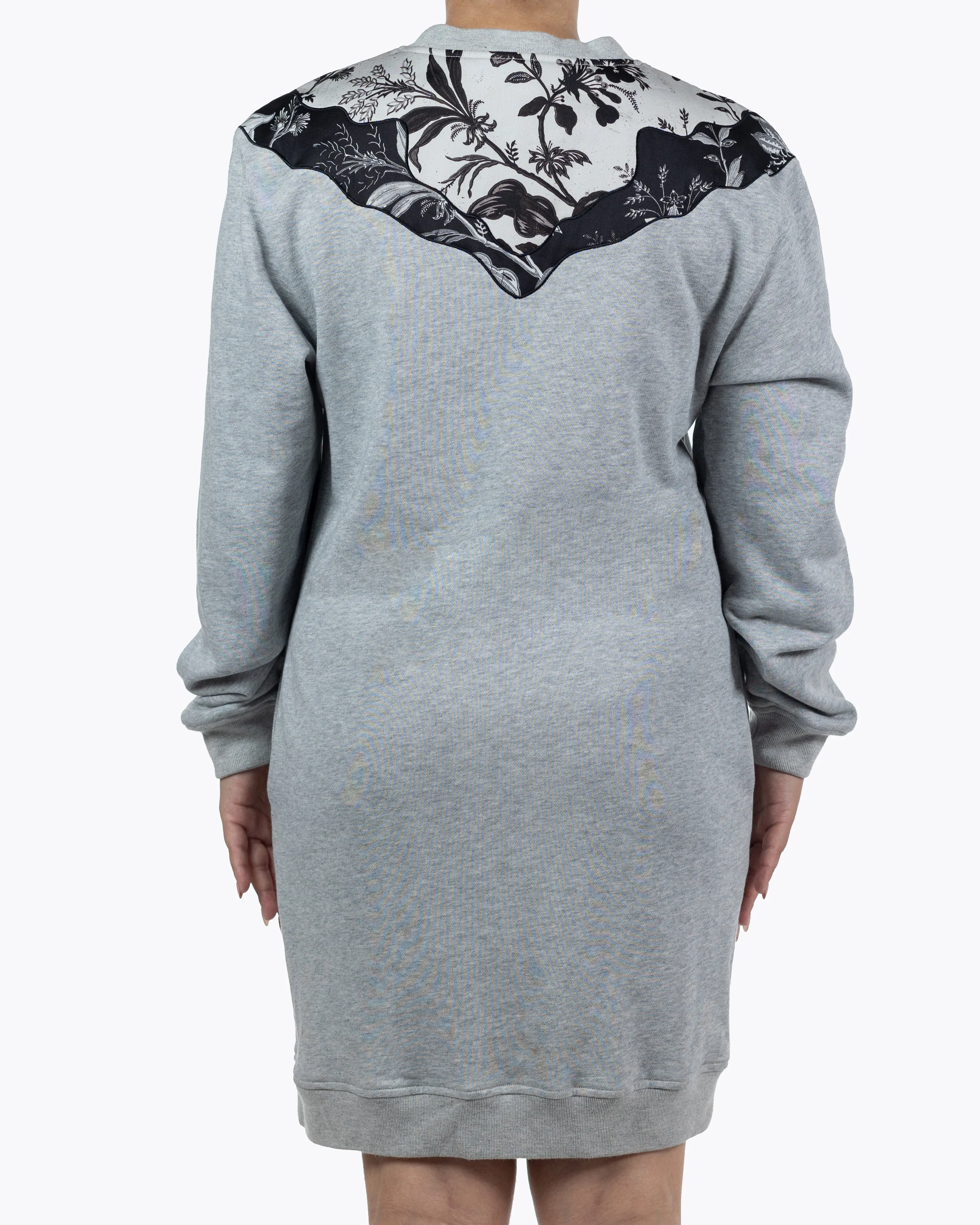 ALEXANDER MCQUEEN GREY SWEATSHIRT DRESS BLACK FLORAL PRINT