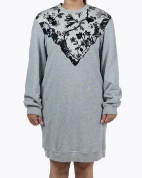 ALEXANDER MCQUEEN GREY SWEATSHIRT DRESS BLACK FLORAL PRINT