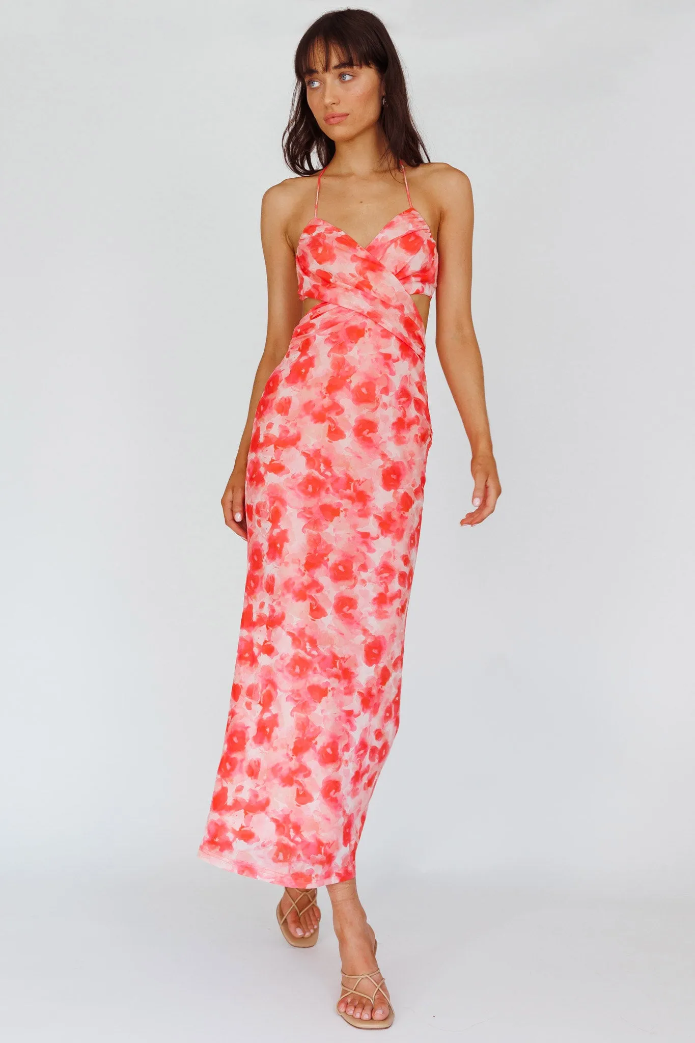 Alivia Tied Back Maxi Dress Floral Red