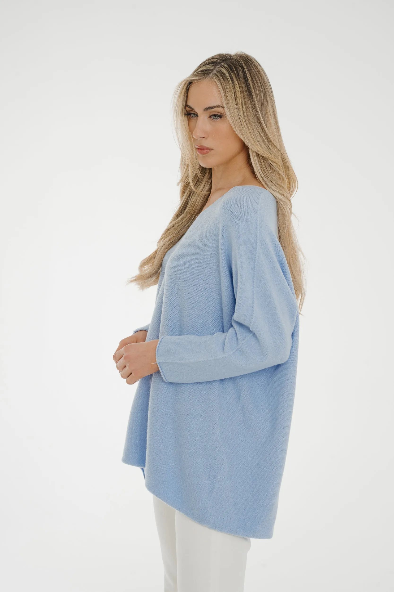 Amber V-Neck Jumper In Light Blue