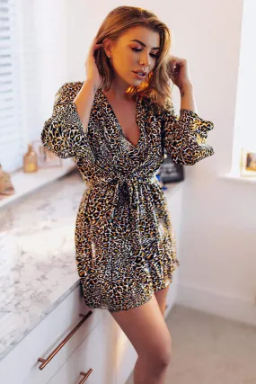 Animal Print Asymmetrical Sleeve Dress