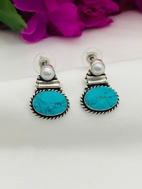 Beautiful Turquoise Oxidized Pearl Earrings For Women