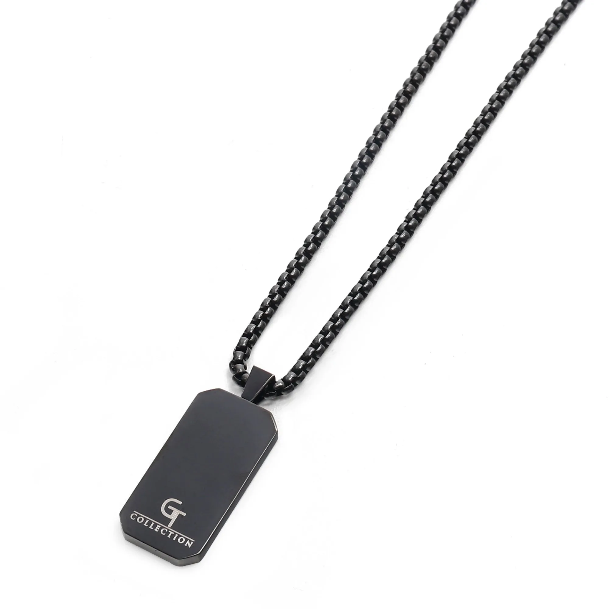 Black Necklace with Rectangle Tiger Eye Pendant