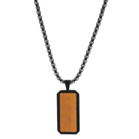 Black Necklace with Rectangle Tiger Eye Pendant