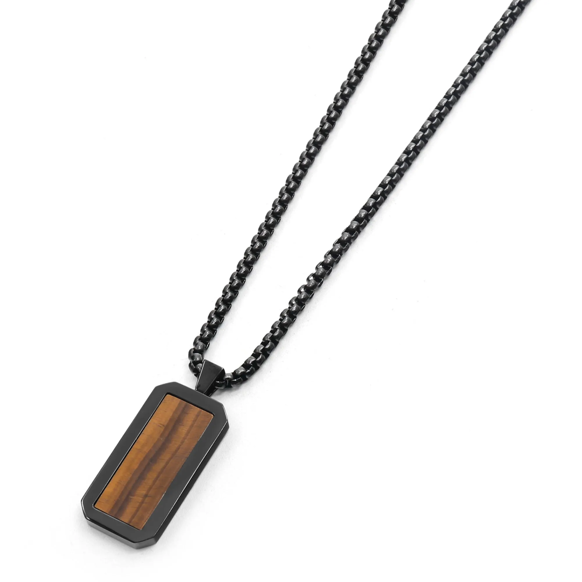 Black Necklace with Rectangle Tiger Eye Pendant