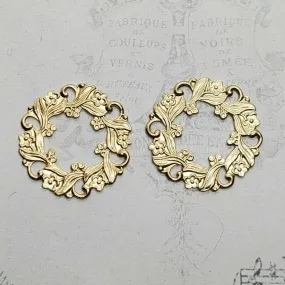 Brass Ornate Floral Wreath Stampings x 2 - 93CORAT.