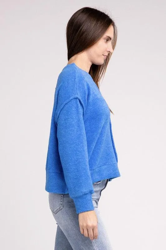 Brushed Melange Hacci Hi-Low Hem Sweater