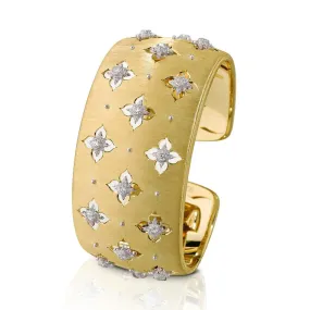 Buccellati - Macri Giglio - Engraved Cuff Bracelet with Diamonds, 18k Yellow and White Gold