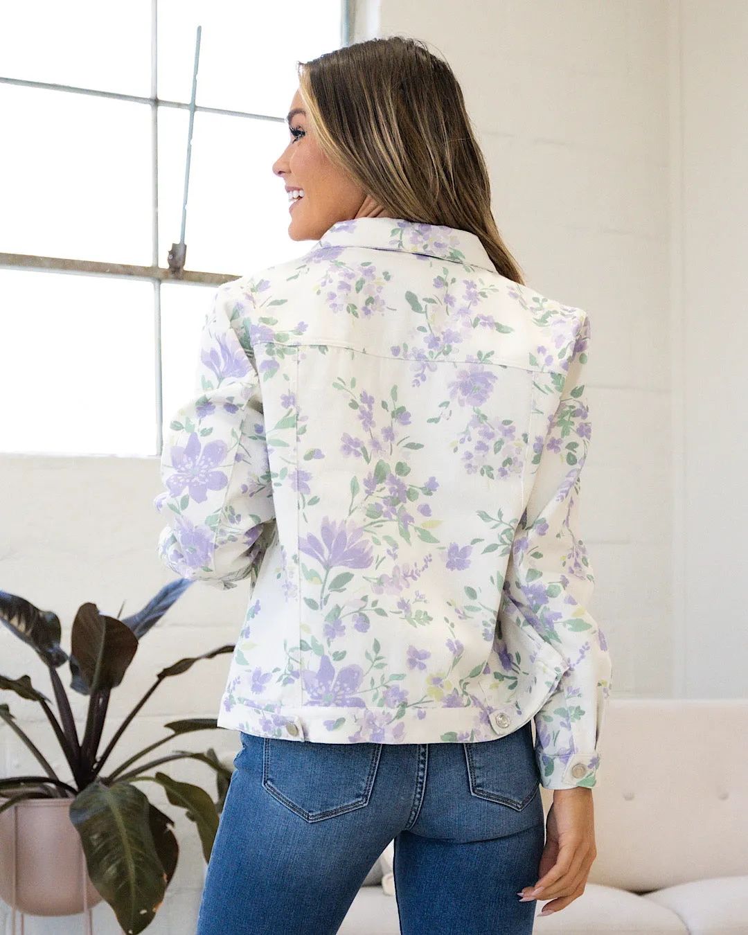 Daniela Ivory Denim Jacket with Lavender Floral Print