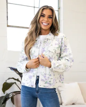 Daniela Ivory Denim Jacket with Lavender Floral Print