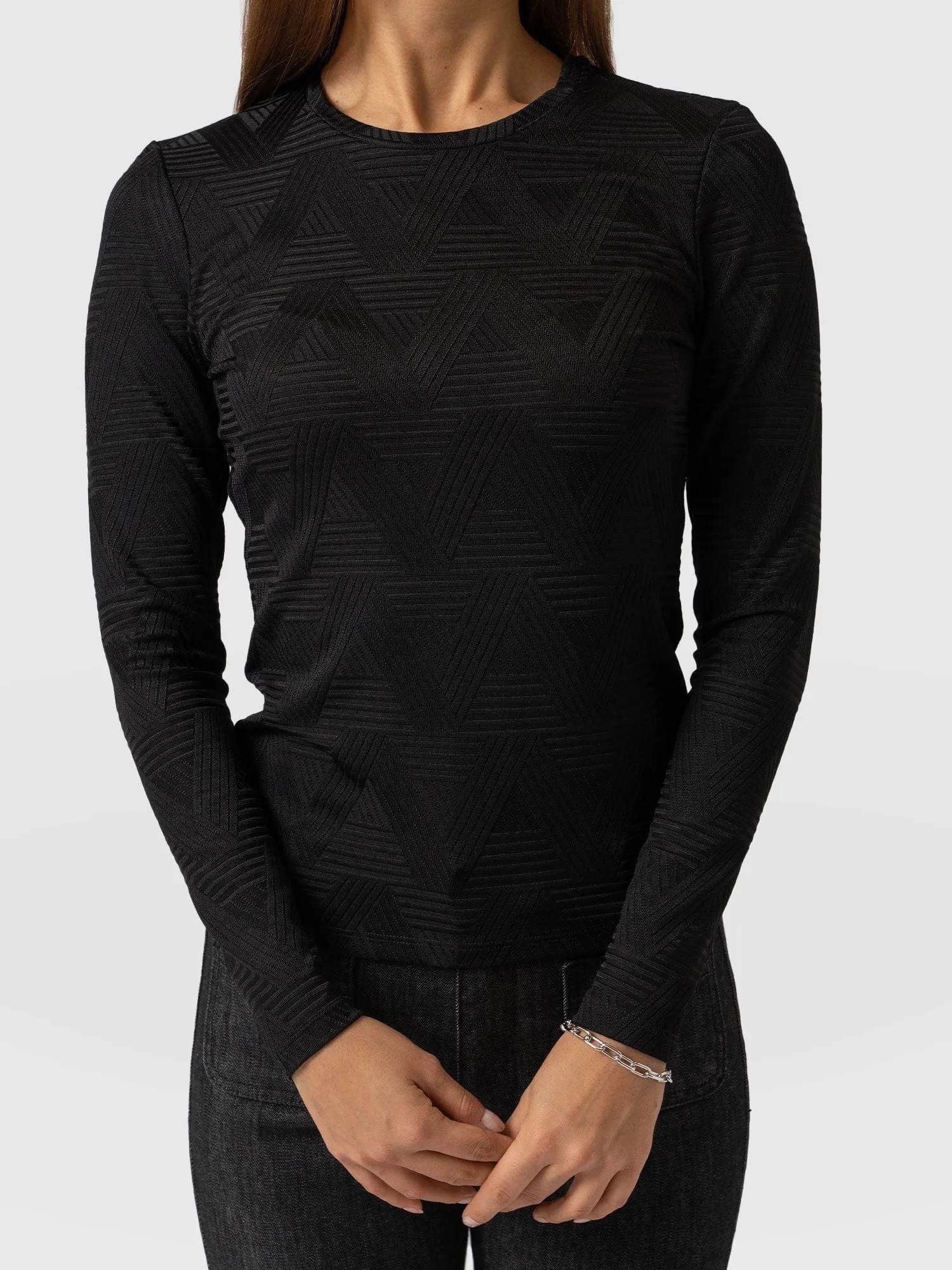 Darcey Long Sleeve Tee - Black Jacquard