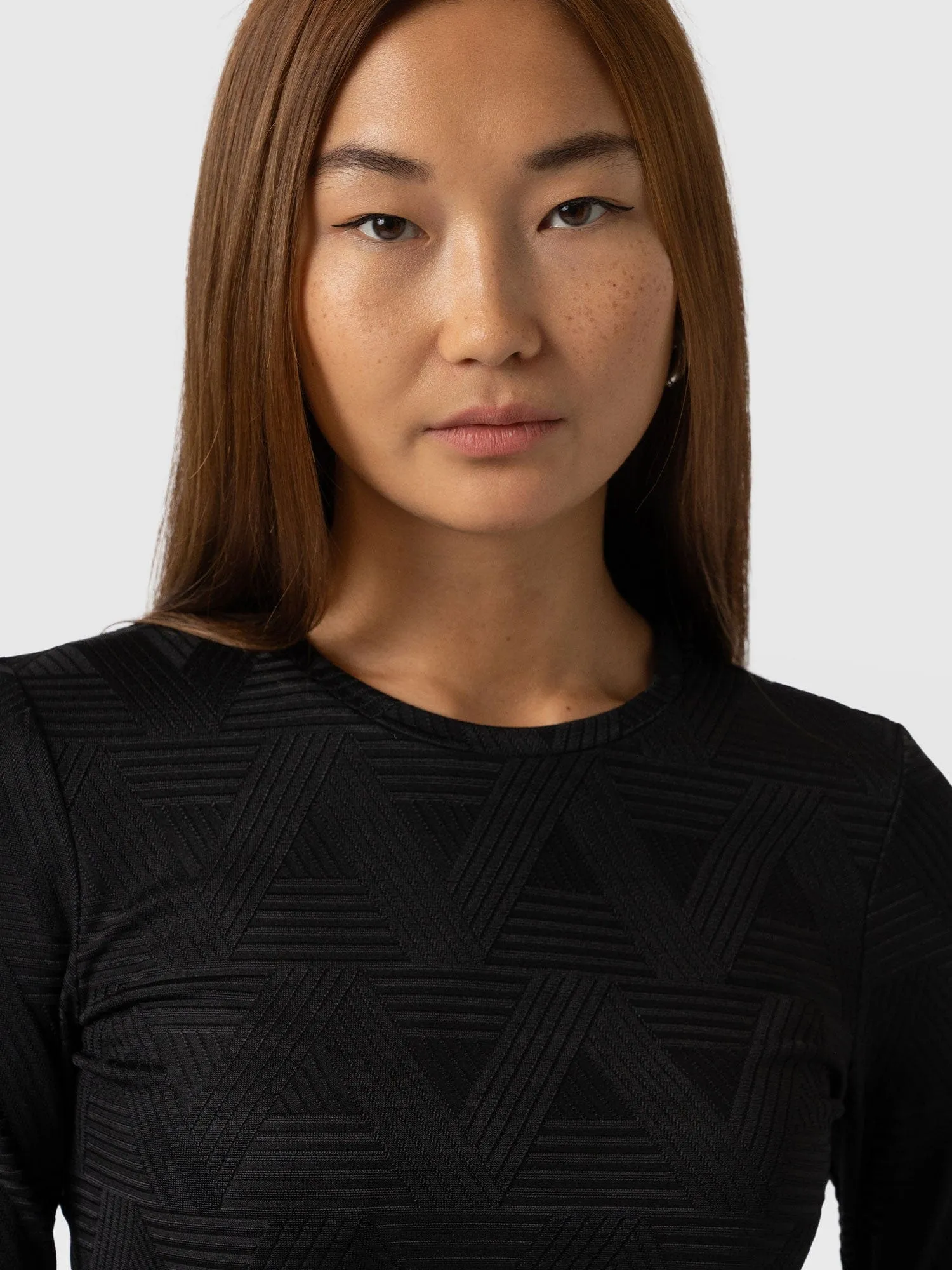 Darcey Long Sleeve Tee - Black Jacquard