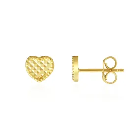 Diamond Cut Heart Stud Earrings