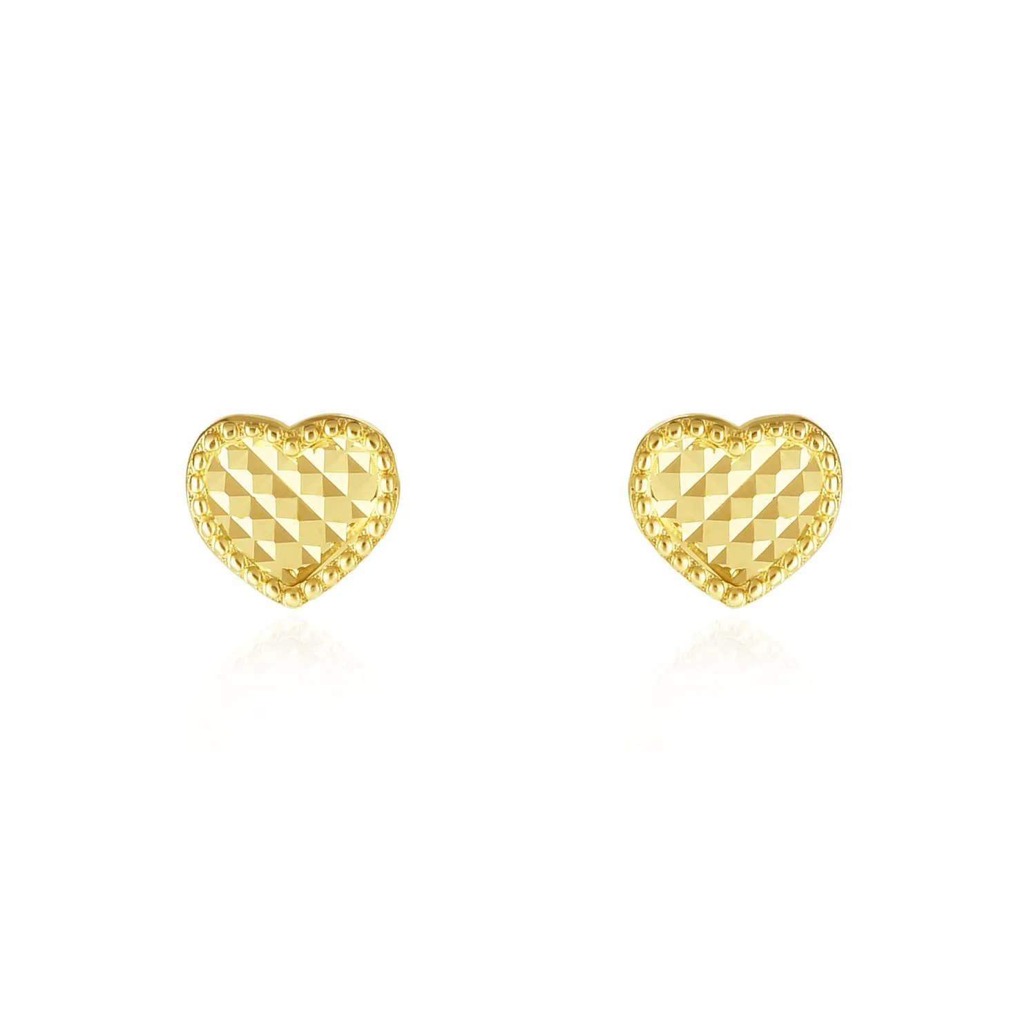 Diamond Cut Heart Stud Earrings