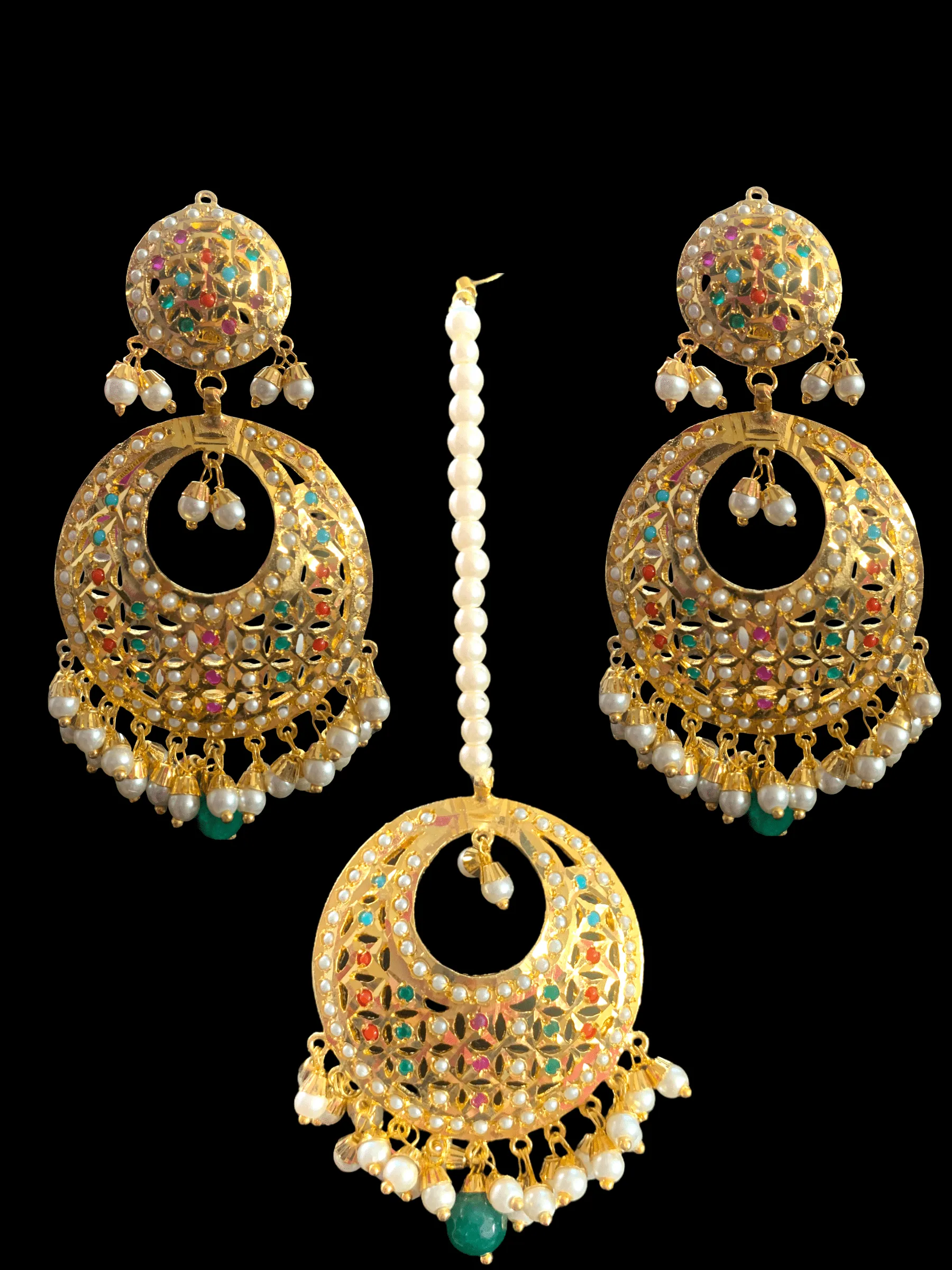 DJET26 sitara punjabi Jadau earring tika in Navratan ( READY TO SHIP)