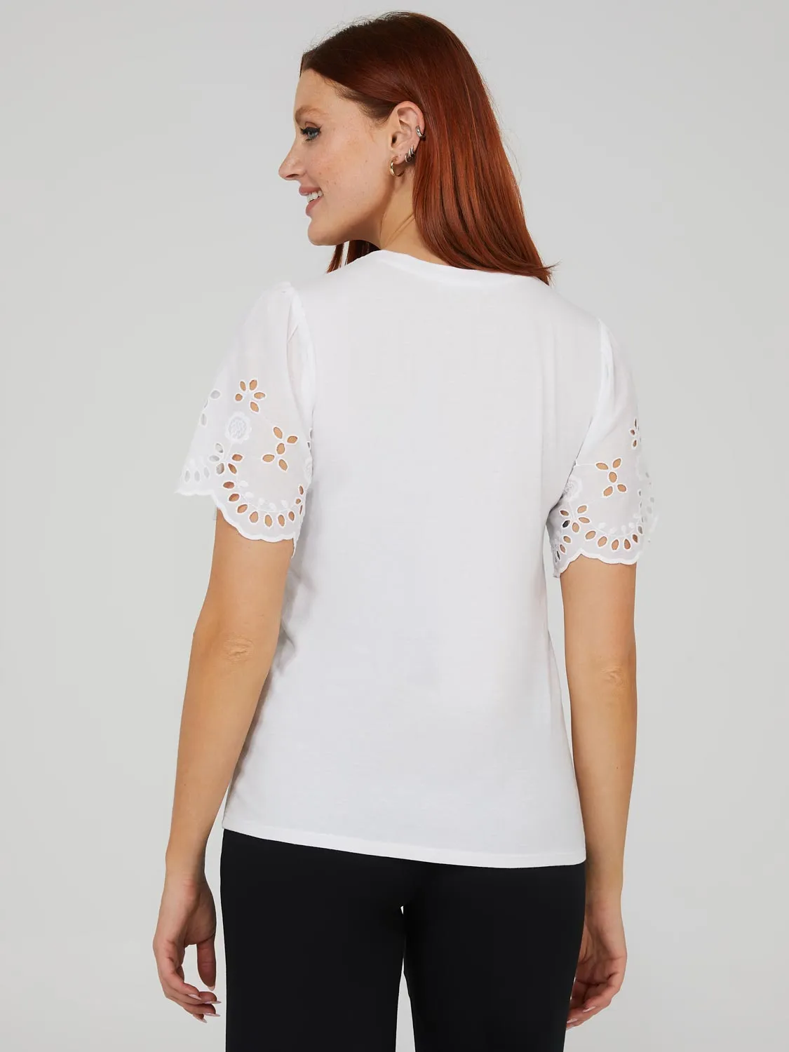 Eyelet Scallop Edge Sleeve Top