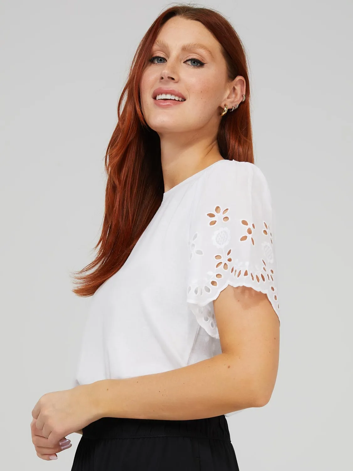 Eyelet Scallop Edge Sleeve Top