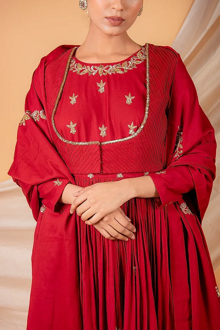 Fiery Red Jacket Anarkali Set