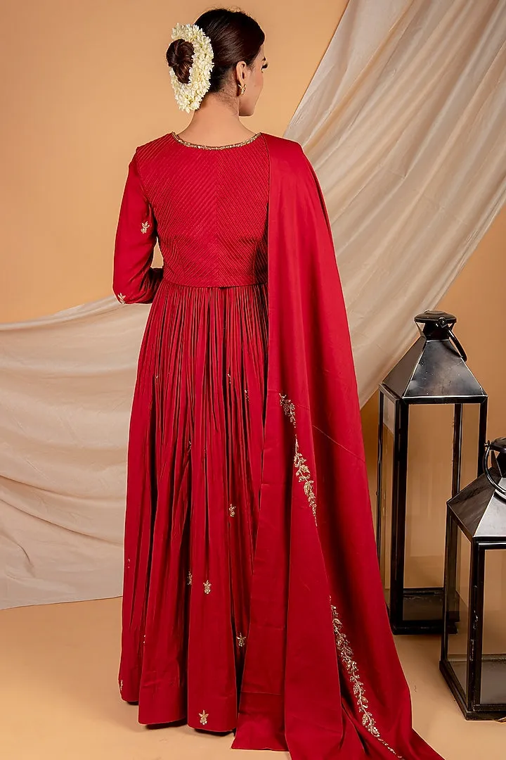 Fiery Red Jacket Anarkali Set