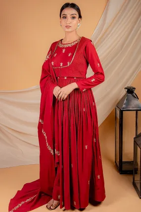 Fiery Red Jacket Anarkali Set