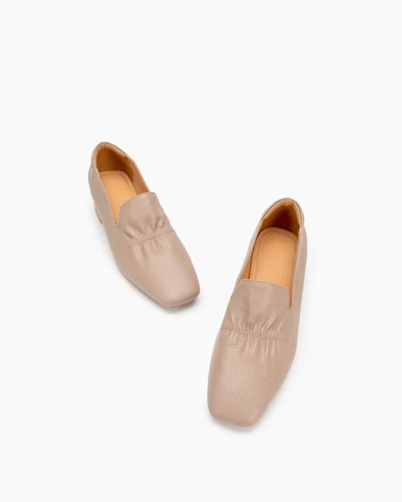 Genuine Leather Retro Square Toe Soft Loafers