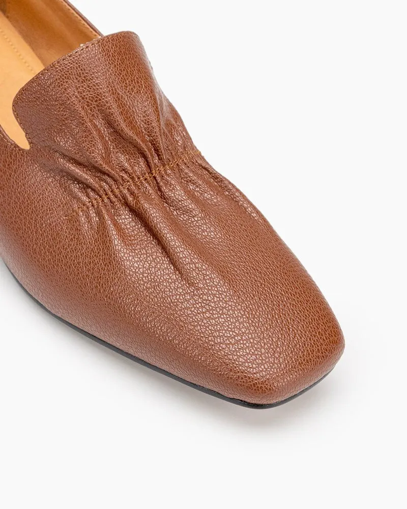 Genuine Leather Retro Square Toe Soft Loafers