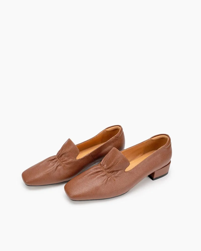 Genuine Leather Retro Square Toe Soft Loafers