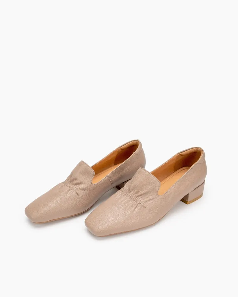 Genuine Leather Retro Square Toe Soft Loafers