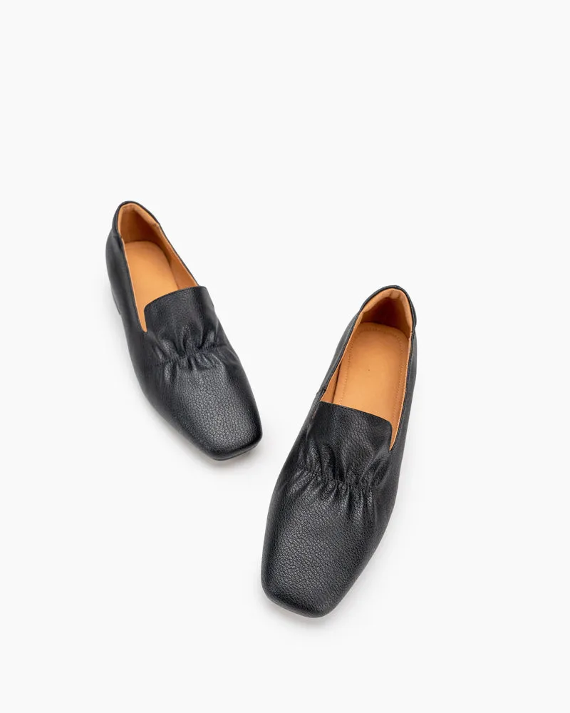 Genuine Leather Retro Square Toe Soft Loafers