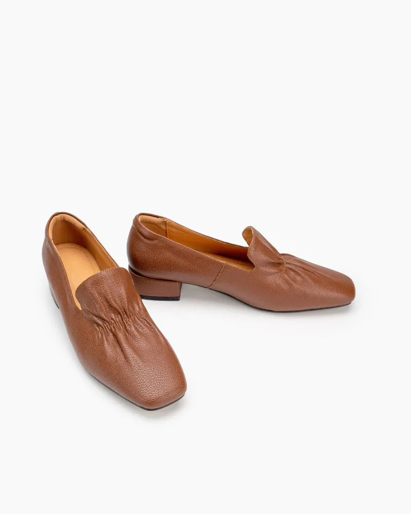 Genuine Leather Retro Square Toe Soft Loafers