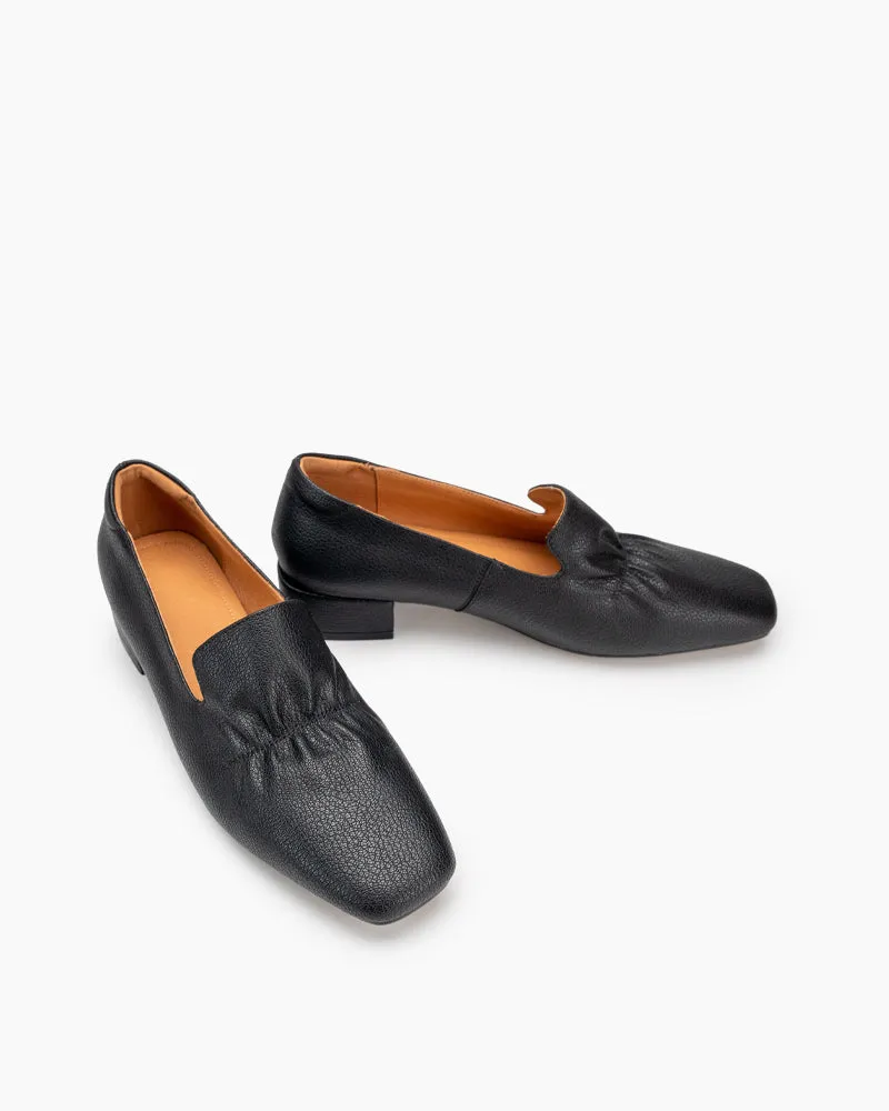 Genuine Leather Retro Square Toe Soft Loafers