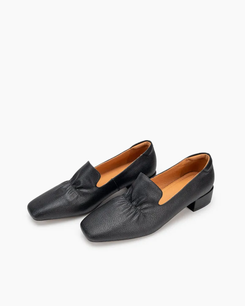 Genuine Leather Retro Square Toe Soft Loafers