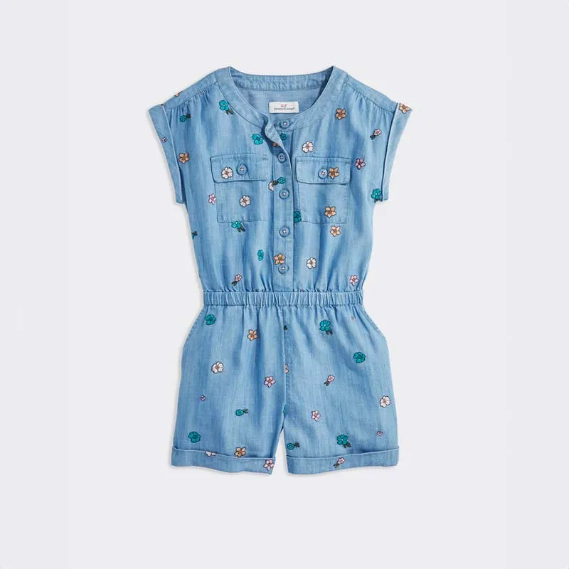 Girls Chambray Utility Romper