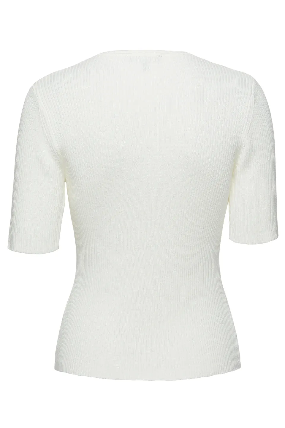 Graceful Ivory Rib Knit Half Sleeve Crew Neck Top