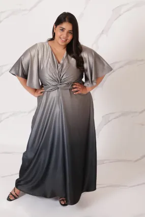 Grey Ombre Satin Knot Dress