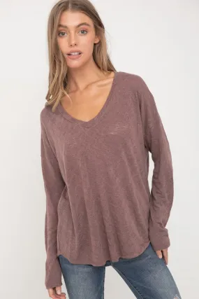 Hacci Slub V-Neck Drop Shoulder Top