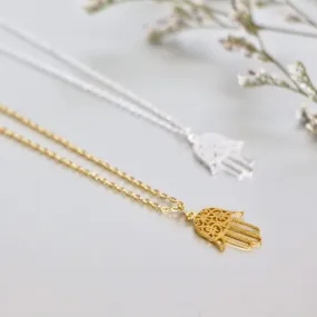 Hamsa Necklace Set of 2, Gold And Rhodium Hamsa Charm, Rhodium And Gold Dipped Necklace, Minimalist Necklace (SN101/102)