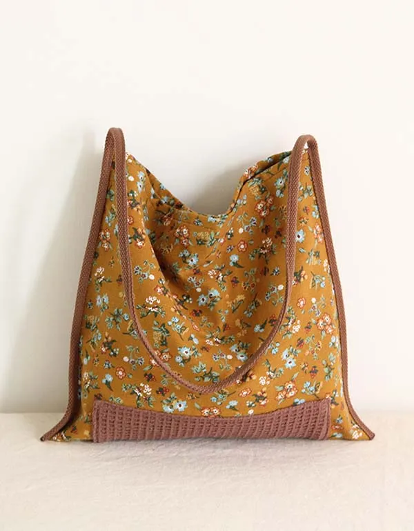 Handmade Vintage Floral Linen One Shoulder Bag