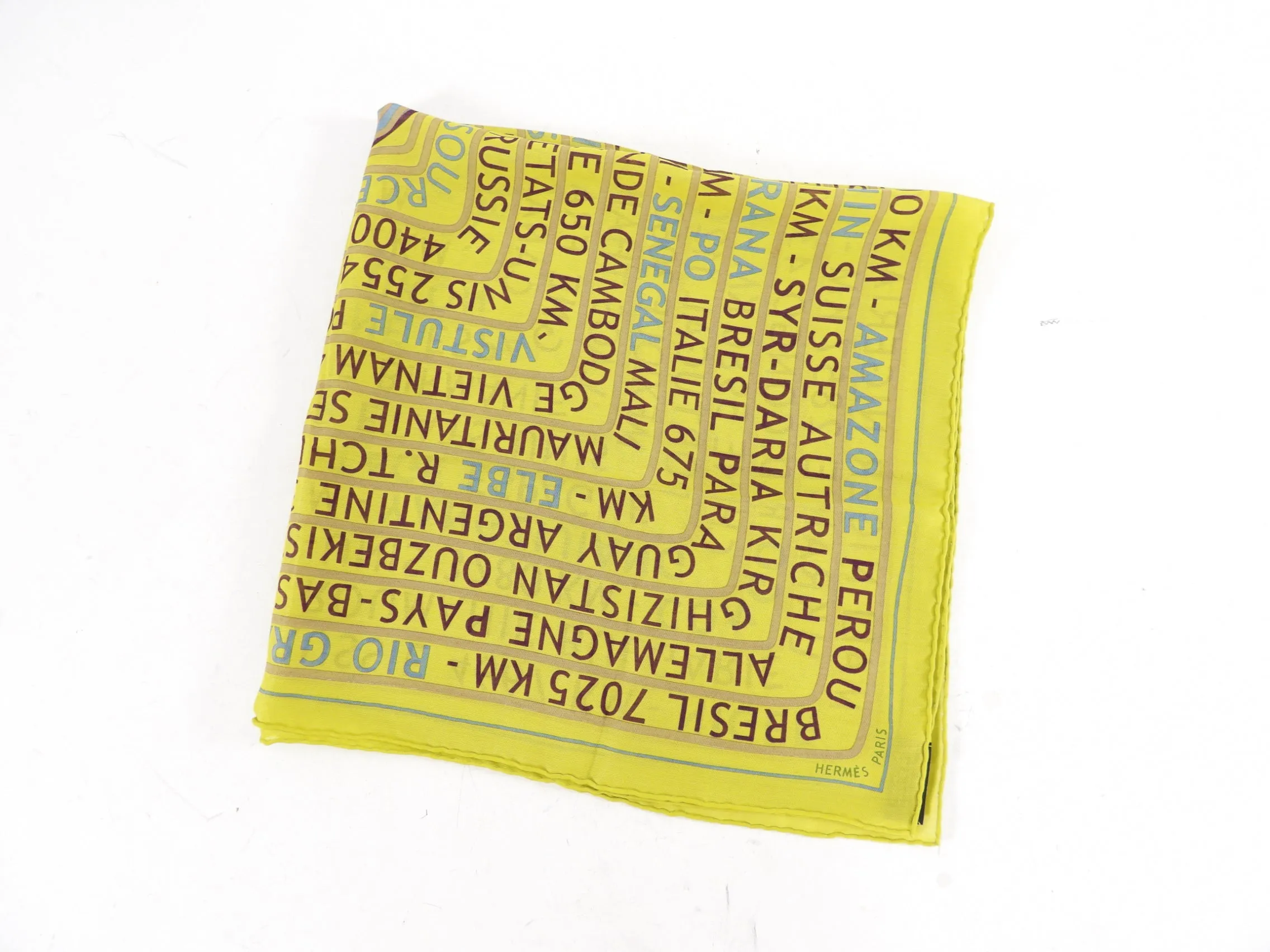 Hermes Les Sources de la Vie Yellow Script Scarf